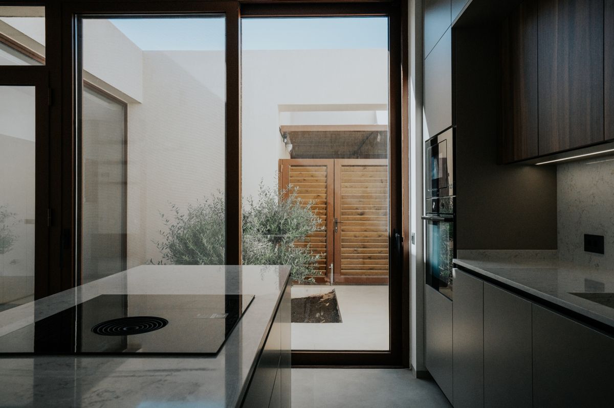 Interior kitchen with courtyard view