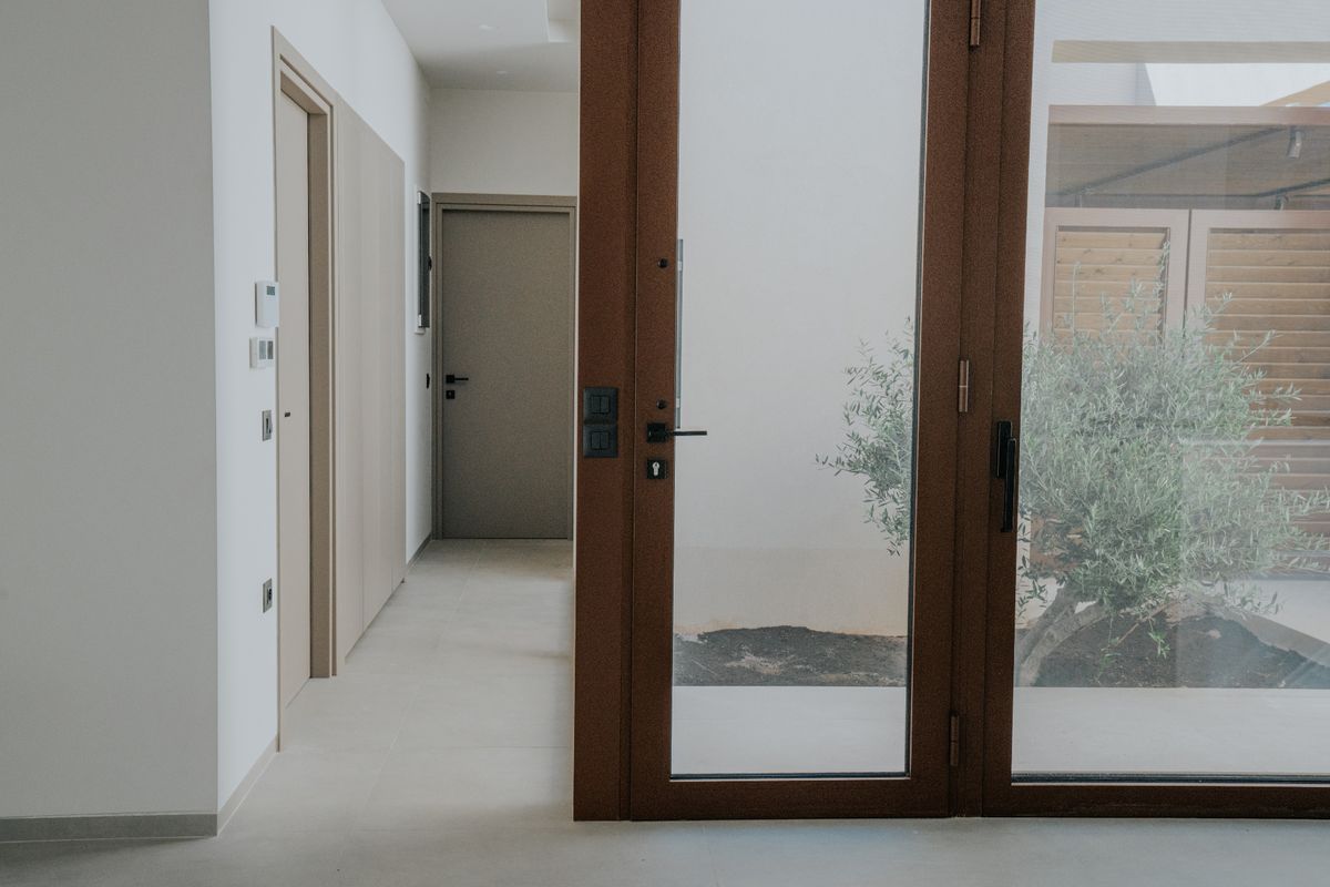 Interior hallway with courtyard glazing
